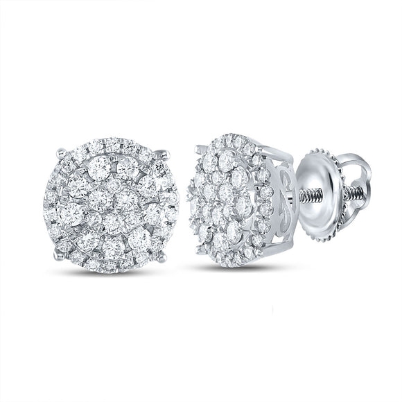 14kt Yellow Gold Womens Round Diamond Cluster Earrings 1-1/4 Cttw