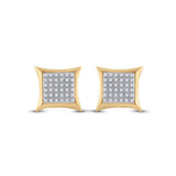 10kt Yellow Gold Mens Round Diamond Kite Square Earrings 1/5 Cttw
