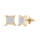 10kt Yellow Gold Mens Round Diamond Kite Square Earrings 1/5 Cttw