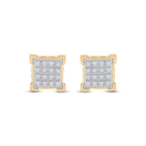 10kt Yellow Gold Mens Round Diamond Square Cluster Earrings 1/10 Cttw