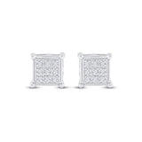 10kt White Gold Womens Round Diamond Square Earrings 1/20 Cttw