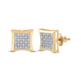10kt Yellow Gold Mens Round Diamond Kite Square Earrings 1/12 Cttw