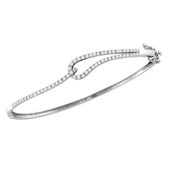 14kt White Gold Womens Round Diamond Fashion Bangle Bracelet 1 Cttw