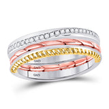 10kt Tri-Tone Gold Womens Round Diamond 3-Piece Stackable Band Ring Set 1/6 Cttw