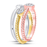 10kt Tri-Tone Gold Womens Round Diamond Trio Stackable Band Ring Set 1/5 Cttw