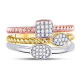 10kt Tri-Tone Gold Womens Round Diamond Trio Stackable Band Ring Set 1/5 Cttw