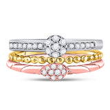 10kt Tri-Tone Gold Womens Round Diamond Trio Stackable Band Ring Set 1/3 Cttw