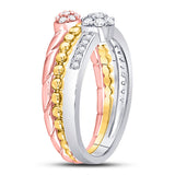 10kt Tri-Tone Gold Womens Round Diamond Trio Stackable Band Ring Set 1/3 Cttw