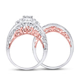 14kt Two-tone Gold Round Diamond Bridal Wedding Ring Band Set 2 Cttw