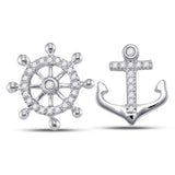10kt White Gold Womens Round Diamond Anchor Wheel Stud Earrings 1/10 Cttw