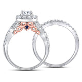 14kt Two-tone Gold Round Diamond Bridal Wedding Ring Band Set 1-3/4 Cttw