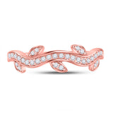 10kt Rose Gold Womens Round Diamond Vine Stackable Band Ring 1/6 Cttw