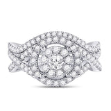 14kt White Gold Round Diamond Bridal Wedding Ring Band Set 1 Cttw