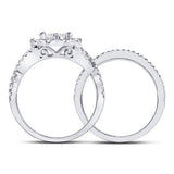 14kt White Gold Round Diamond Bridal Wedding Ring Band Set 1 Cttw