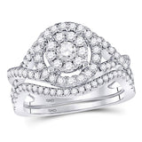14kt White Gold Round Diamond Bridal Wedding Ring Band Set 1 Cttw