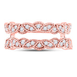 14kt Rose Gold Womens Round Diamond Milgrain Ring Guard Enhancer Wedding Band 1/3 Cttw