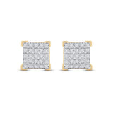 10kt Yellow Gold Mens Round Diamond Square Earrings 1/6 Cttw