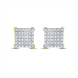 10kt Yellow Gold Mens Round Diamond Square Earrings 1/5 Cttw