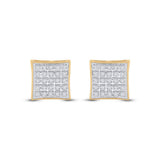 10kt Yellow Gold Mens Round Diamond Kite Square Earrings 1/6 Cttw