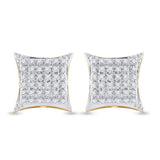 10kt Yellow Gold Mens Round Diamond Kite Square Earrings 1/5 Cttw