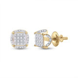 10kt Yellow Gold Mens Round Diamond Circle Cluster Earrings 1/5 Cttw