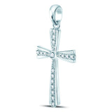 10kt White Gold Womens Round Diamond Religious Cross Pendant 1/10 Cttw
