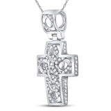 10kt White Gold Mens Round Diamond Curb Link Cuban Cross Charm Pendant 1/3 Cttw