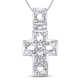 10kt White Gold Mens Round Diamond Curb Link Cuban Cross Charm Pendant 1/3 Cttw