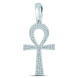 10kt White Gold Mens Round Diamond Ankh Cross Charm Pendant 1/2 Cttw