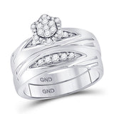 10kt White Gold His Hers Round Diamond Cluster Matching Wedding Set 1/2 Cttw