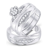 10kt White Gold His Hers Round Diamond Cluster Matching Wedding Set 1/2 Cttw