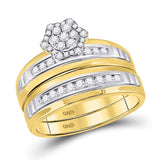 10kt Two-tone Gold His Hers Round Diamond Cluster Matching Wedding Set 3/4 Cttw