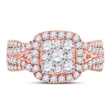14kt Rose Gold Round Diamond Cluster Bridal Wedding Engagement Ring 2 Cttw