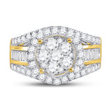 14kt Yellow Gold Round Diamond Flower Cluster Bridal Wedding Engagement Ring 1-7/8 Cttw
