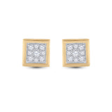 14kt Yellow Gold Mens Round Diamond Square Earrings 1/3 Cttw