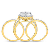 14kt Yellow Gold Round Diamond 3-Piece Bridal Wedding Ring Band Set 2-1/2 Cttw
