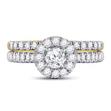 14kt Yellow Gold Round Diamond Bridal Wedding Ring Band Set 1 Cttw