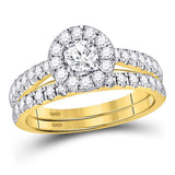 14kt Yellow Gold Round Diamond Bridal Wedding Ring Band Set 1 Cttw