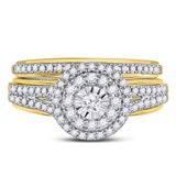 14kt Yellow Gold Round Diamond Bridal Wedding Ring Band Set 1/2 Cttw