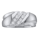 10kt White Gold Mens Round Diamond Wedding Double Row Band Ring 1/4 Cttw