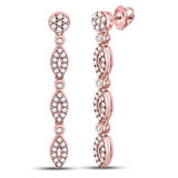 14kt Rose Gold Womens Round Diamond Oval Dangle Earrings 3/8 Cttw