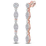 14kt Rose Gold Womens Round Diamond Oval Dangle Earrings 3/8 Cttw