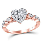 14kt Rose Gold Womens Round Diamond Heart Cluster Ring 1/3 Cttw