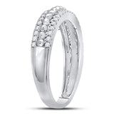 14kt White Gold Womens Round Diamond Beaded Symmetrical Band Ring 1/3 Cttw
