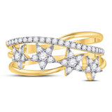14kt Yellow Gold Womens Round Diamond Fashion Crossover Star Ring 3/8 Cttw