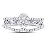 14kt White Gold Womens Round Diamond Scroll Cluster Ring 1/3 Cttw