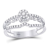 14kt White Gold Womens Round Diamond Scroll Cluster Ring 1/3 Cttw