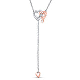 14kt Two-tone Gold Womens Round Diamond Y Shape Heart Necklace 1/8 Cttw