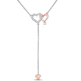 14kt Two-tone Gold Womens Round Diamond Y Shape Heart Necklace 1/8 Cttw