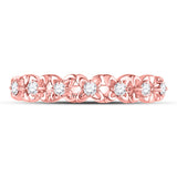 10kt Rose Gold Womens Round Diamond Flower Petal Stackable Band Ring 1/6 Cttw